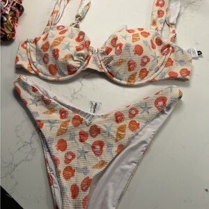Dippin' Daisy's White Bikini Set with Orange and Light Blue Floral Print